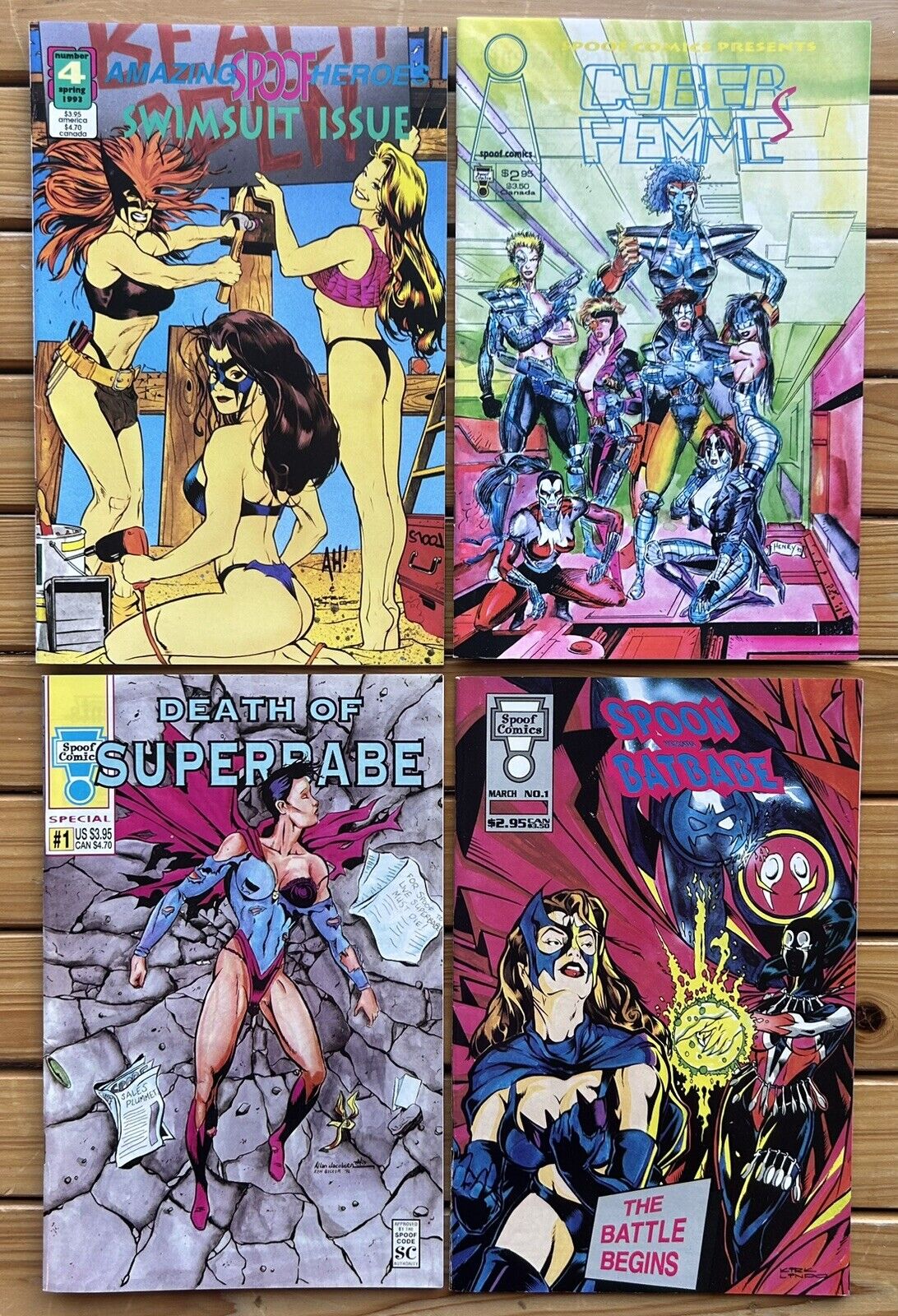 SPOOF COMICS Lot, Swimsuit Issue Cyber Femmes Spoon & Batbabe Death of Superbabe