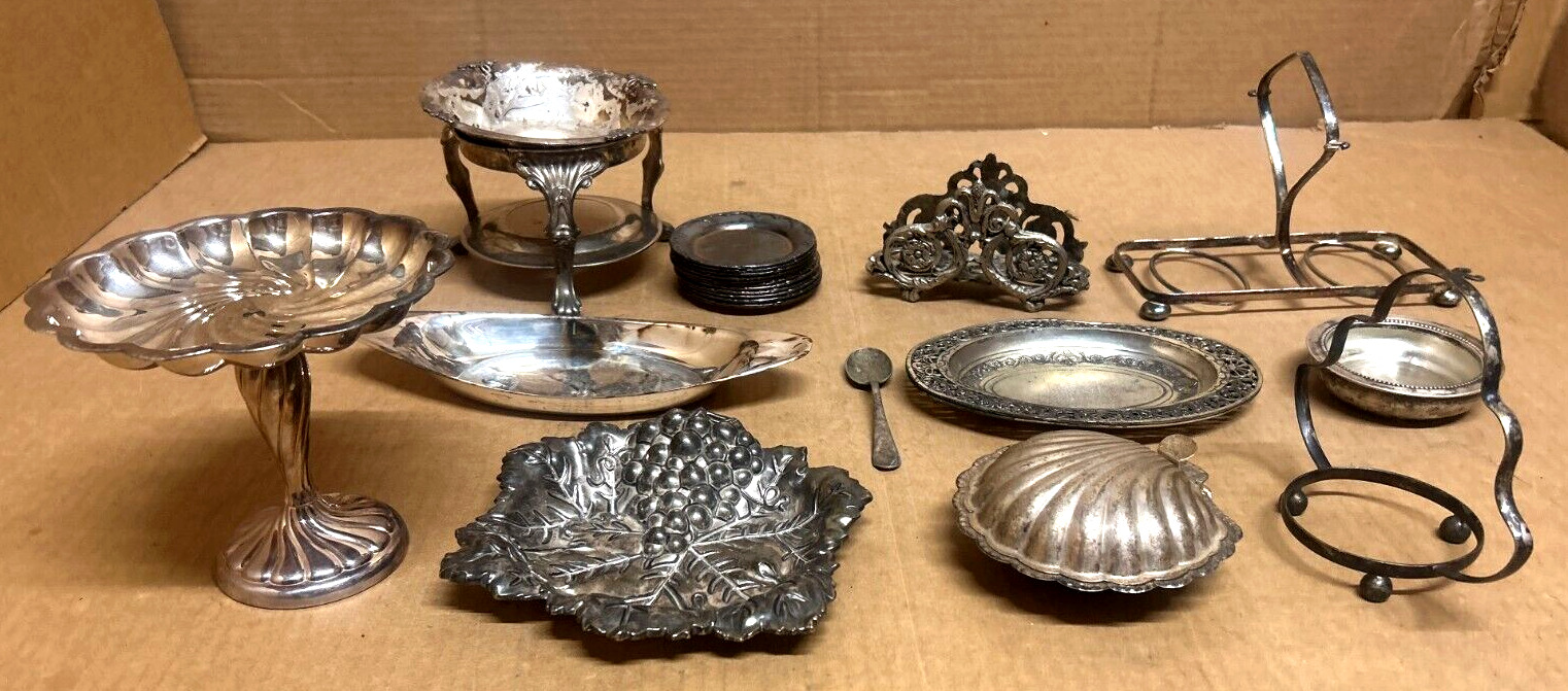 Vintage Silver Plated Kitchenware Decorative Serverware Assorted Lot of 24