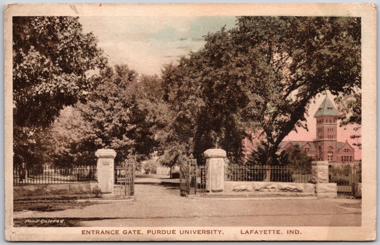 Vintage Entrance Gate Perdue University Lafayette In Indiana Postcard DB