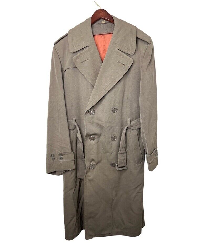 Vintage 50\'s 1953 US Army Officers Taupe Wool Overcoat With Removable Liner 38L