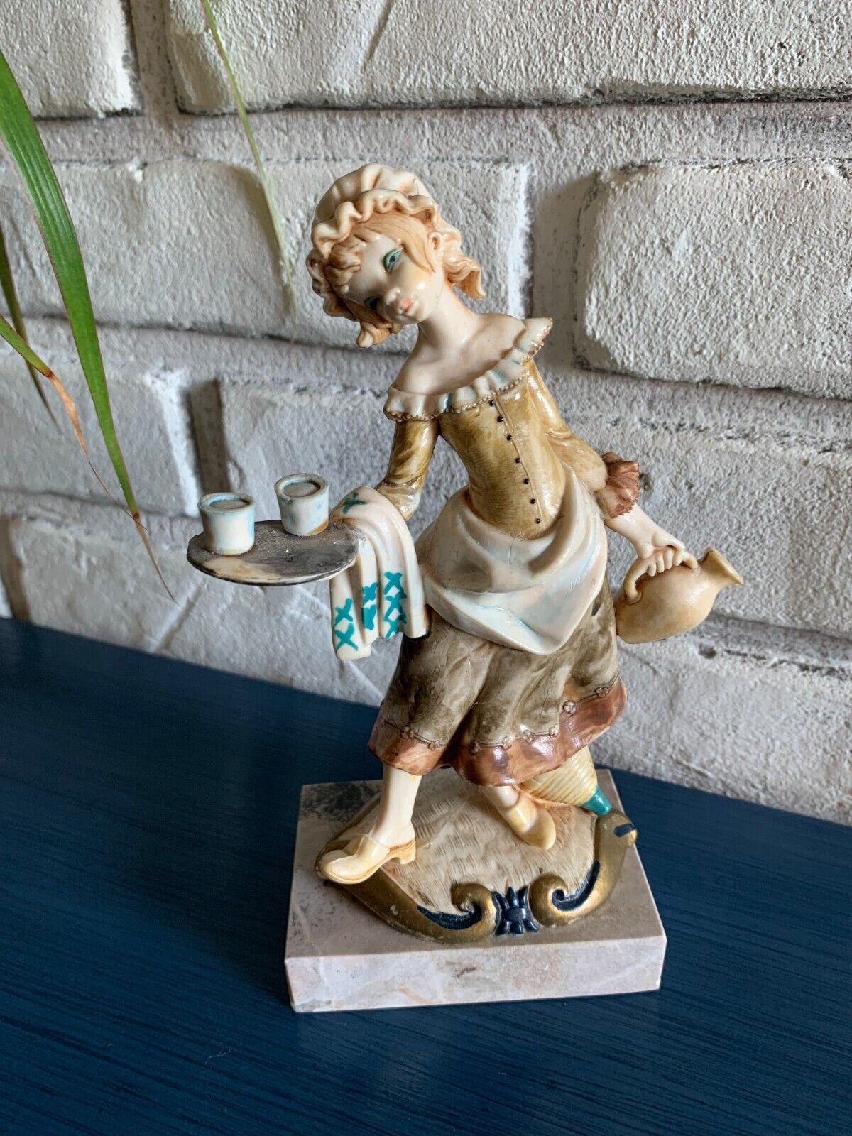 VTG Italian Depose Genuine CARRARA Marble Serving Girl Figurine Statue Simonelli