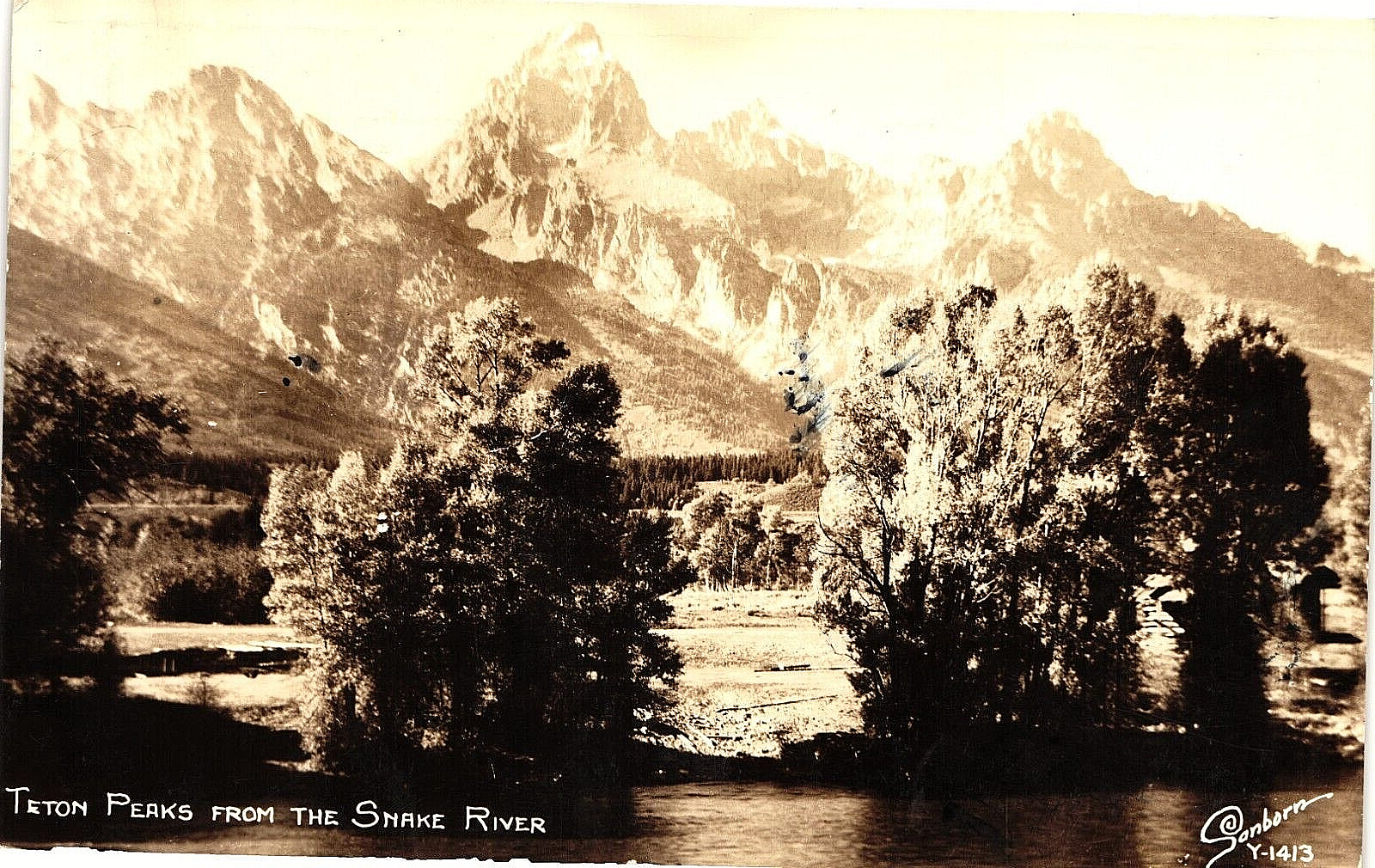 Teton Peaks Seen from Snake River Real Photo RPPC Postcard Posted 1941