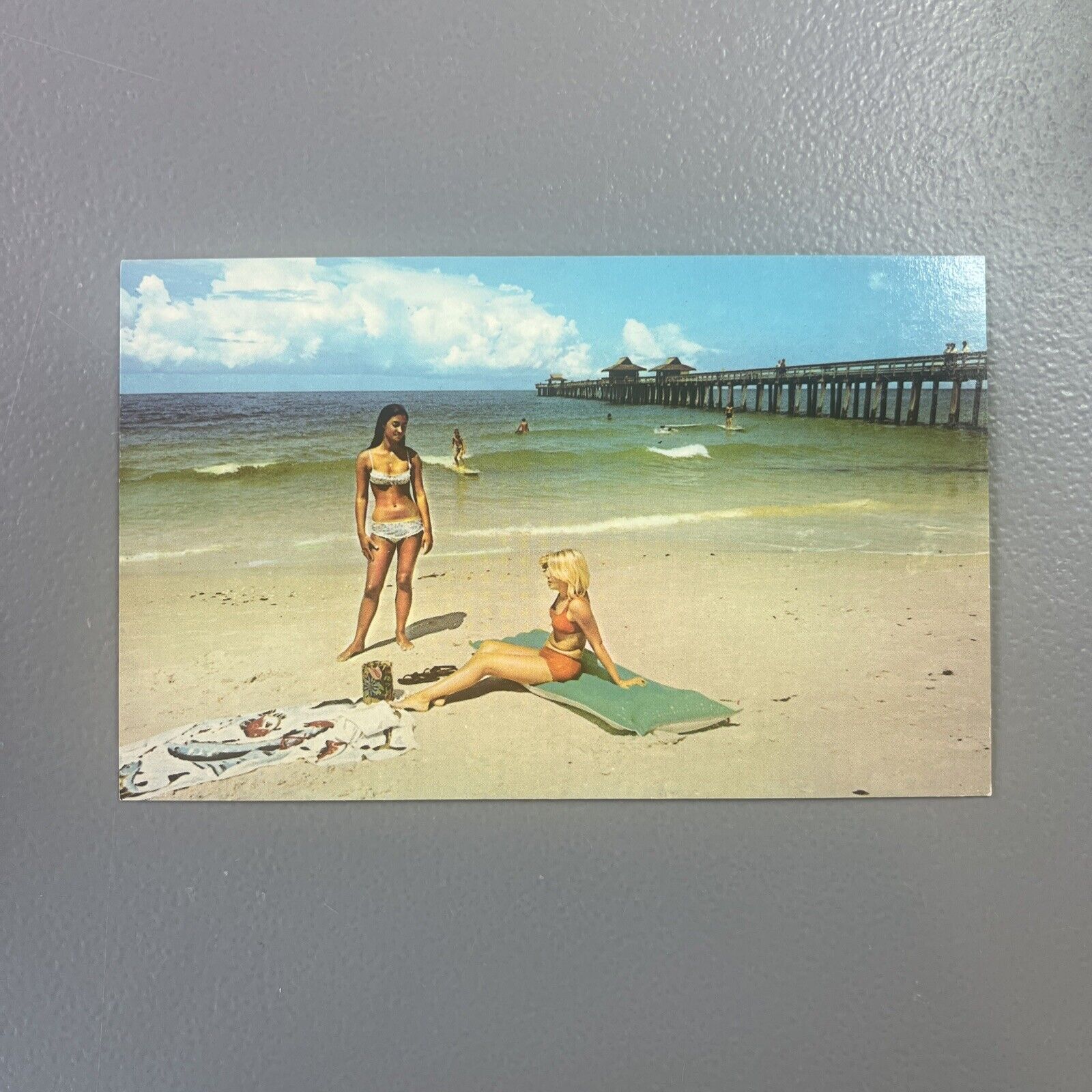 1950s POSTCARD GIRLS IN BIKINIS,SUNBATHING ON NAPLES WHITE SANDY BEACHES FL