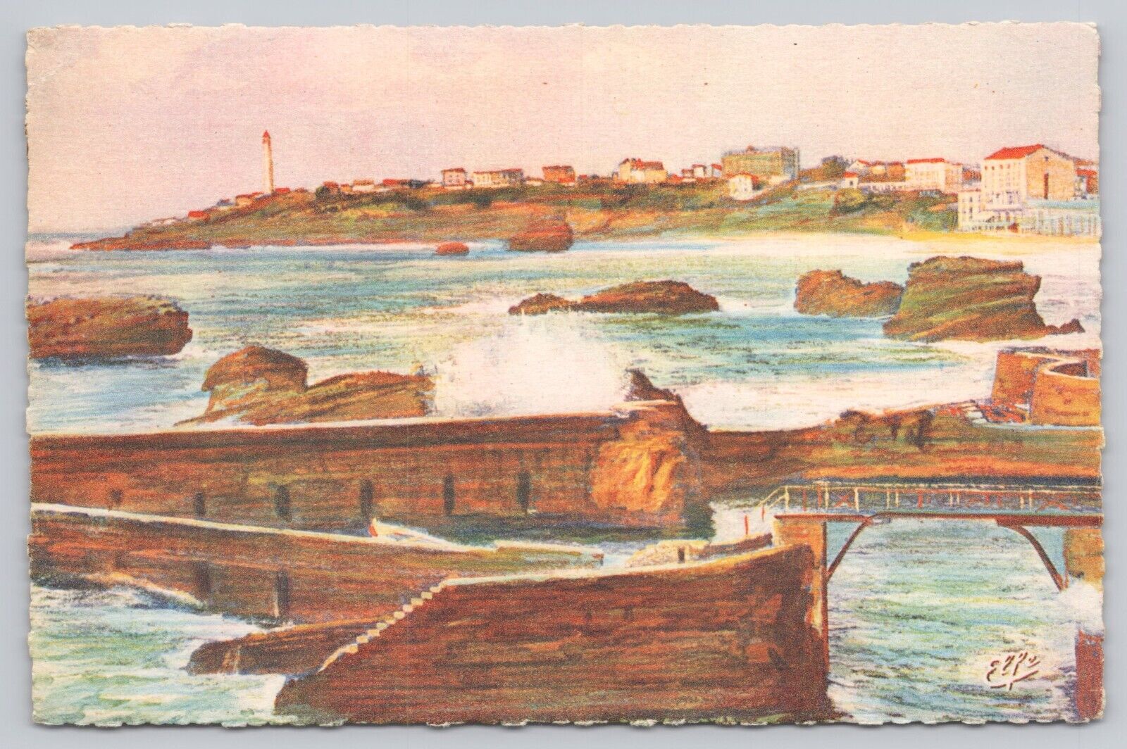 Biarritz France, Port Des Pecheurs, Pyrenees Ocean, Vintage Postcard