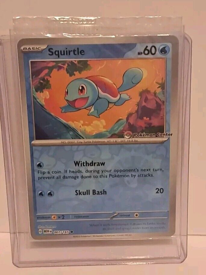 Squirtle 007/165 - Pokemon Center Stamped 151 Promo Reverse Holo Card - Sealed