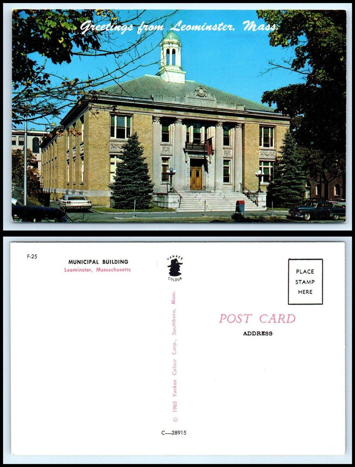 MASSACHUSETTS Postcard - Leominster, Municipal Building S7