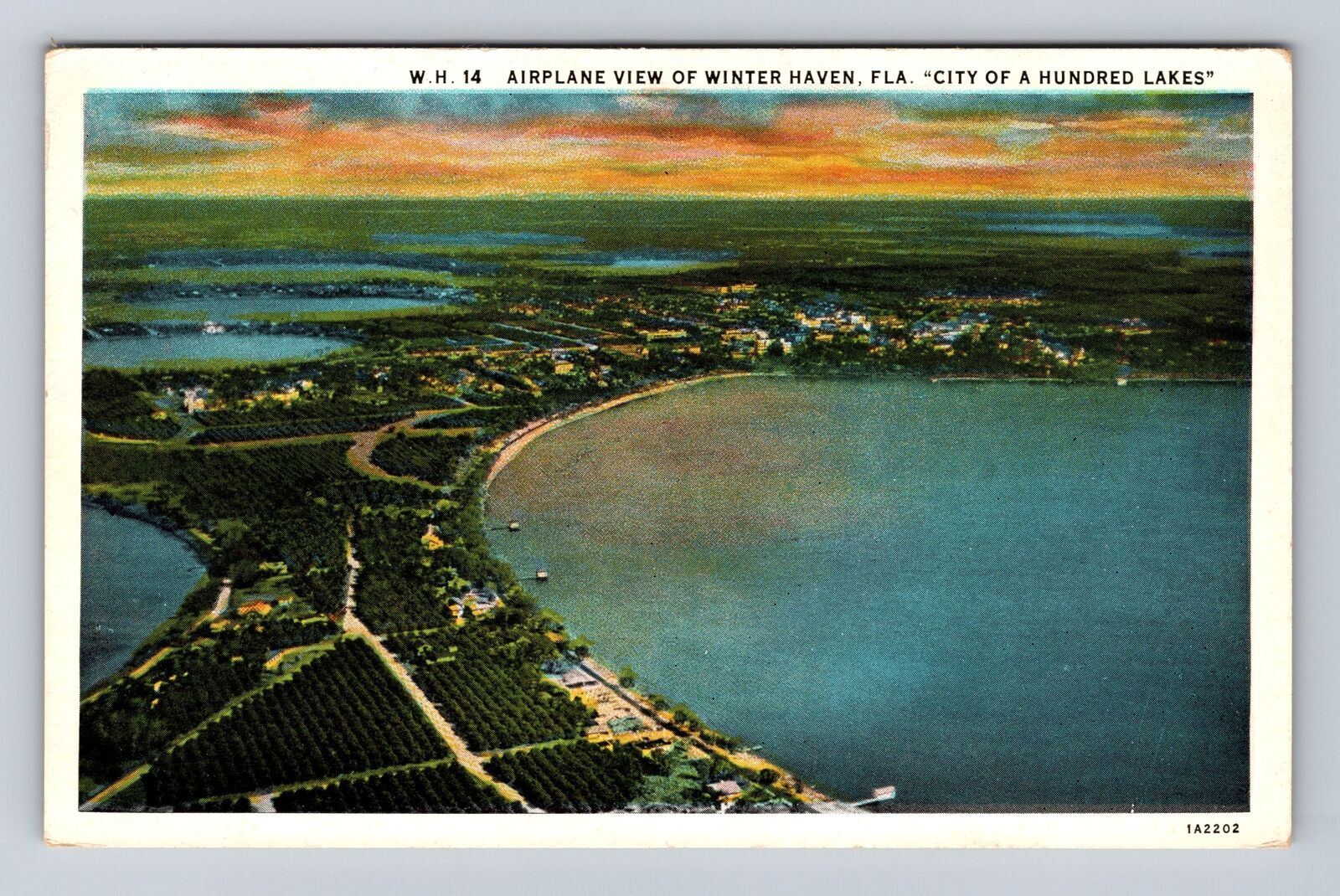 Winter Haven FL-Florida, Aerial Of Town Area, Antique, Vintage Souvenir Postcard