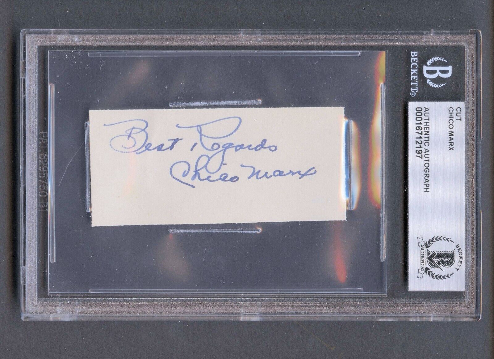 Chico Marx d1961 signed autograph auto 1x2.5 cut Actor Marx Brothers BAS Slabbed
