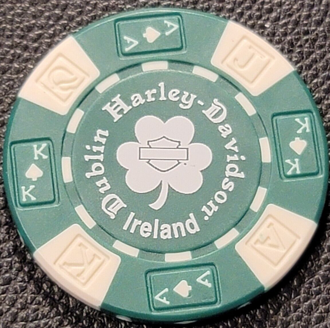 DUBLIN HD~ (IRELAND) Green/White AKQJ B&S only back ~ INTER\'NL HARLEY POKER CHIP