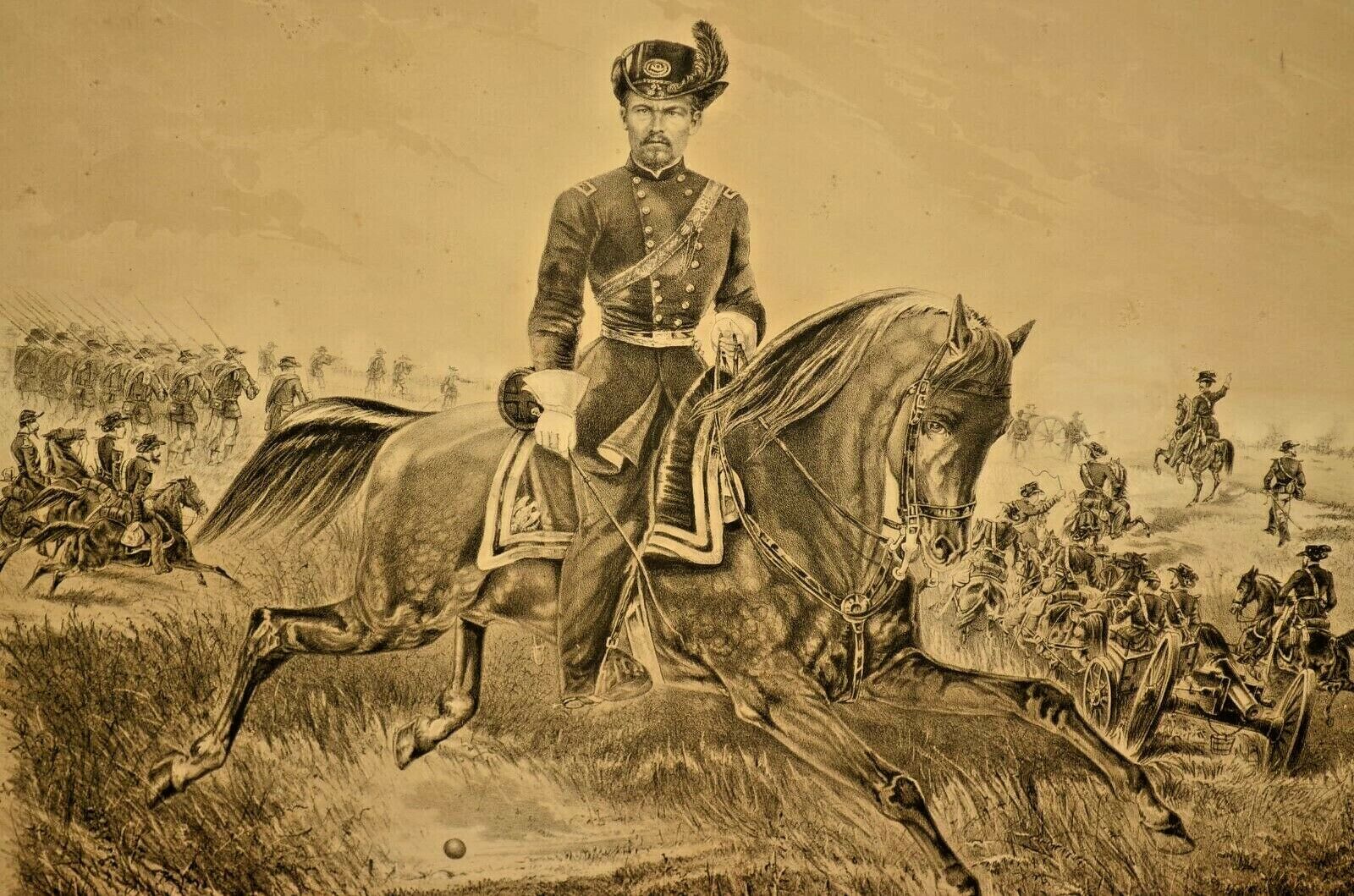 CHARLES MAGNUS 19thC Original Military Battle Portrait Civil War Landscape Print