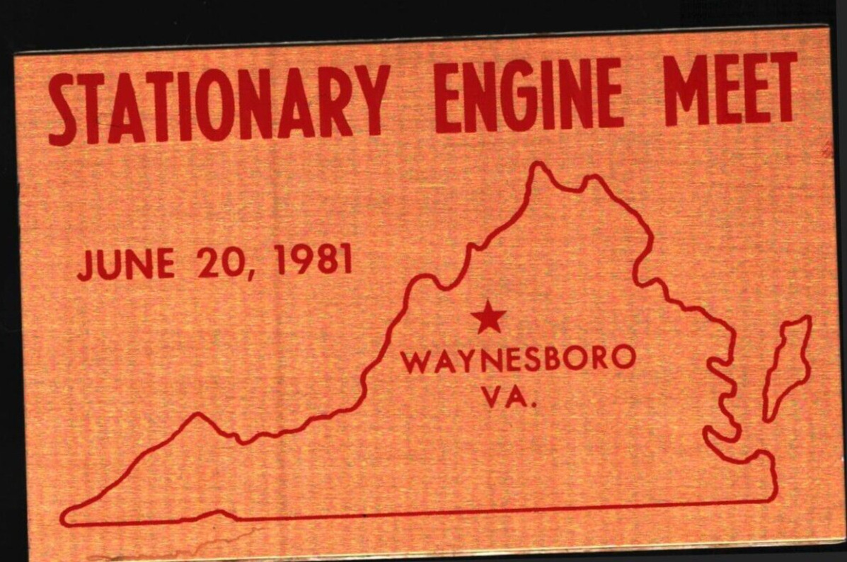 Stationary Engine Meet Waynesboro VA June 20 1981 Show Plate Plaque