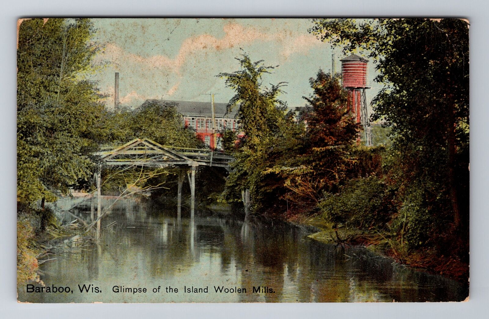 Baraboo WI-Wisconsin, Glimpse Of Island, Woolen Mills, Vintage c1912 Postcard