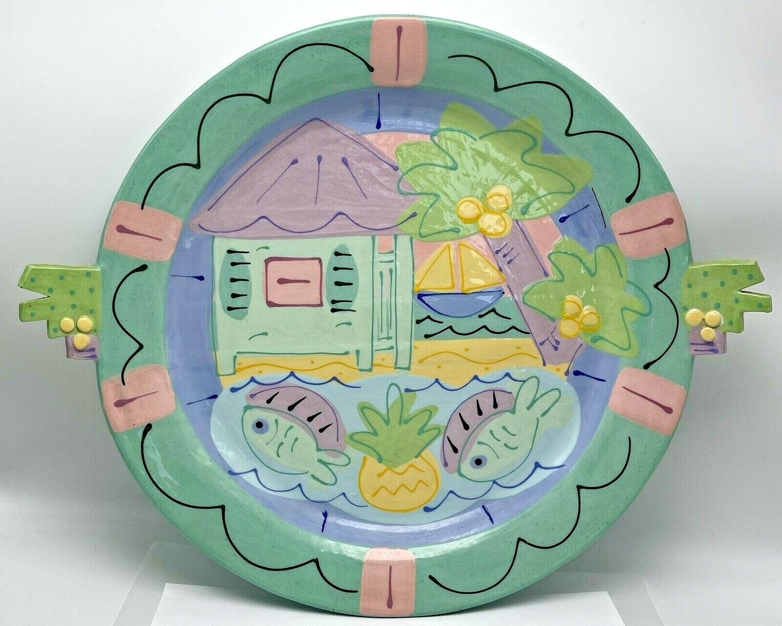 Susan Painter Pottery Hand Painted Plate Platter Tray Pastel Beachware Key West
