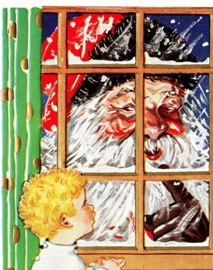 C.1920s Christmas. Santa In Adorable Boys Room. Embossed. VTG Postcard