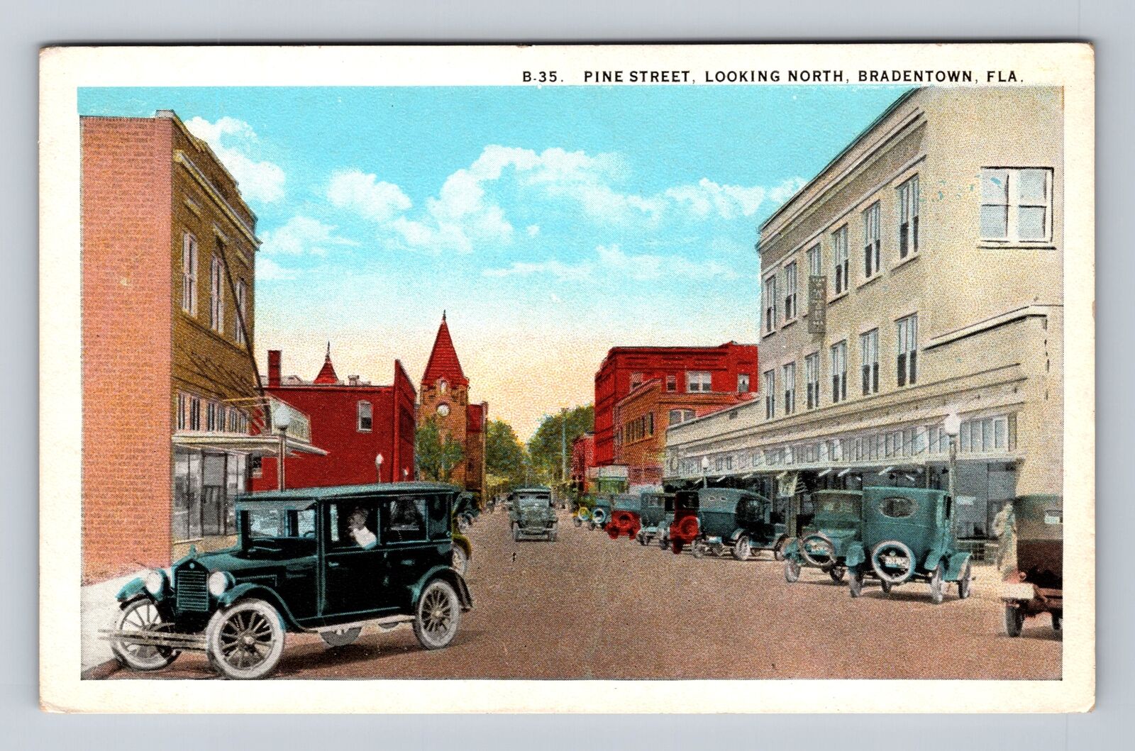 Bradenton FL- Florida, Pine Street, Looking North, Antique, Vintage Postcard