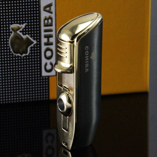 Cohiba Gunmetal Dark Gray Triple Jet Blue Flame Cigar Lighter Brand New