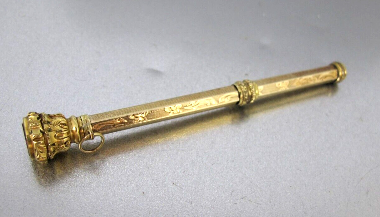 Antique Victorian Gold Filled Mechanical Retractible Pencil Amethyst Top