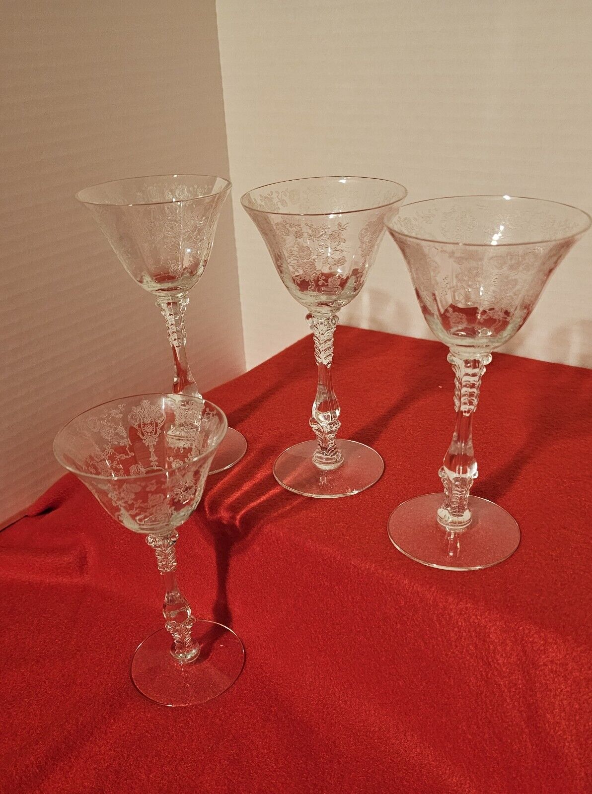Cambridge Glass  Co. Rose  Point  Tall Sherbet/ Champagne Set of 4