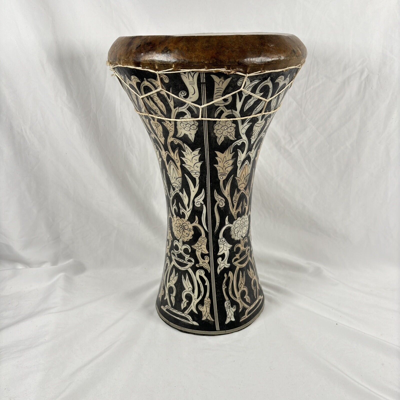 Doumbek Darbuka Drum Handcrafted Wood Shell Animal Skin Pearlescent Inlays 10.5”