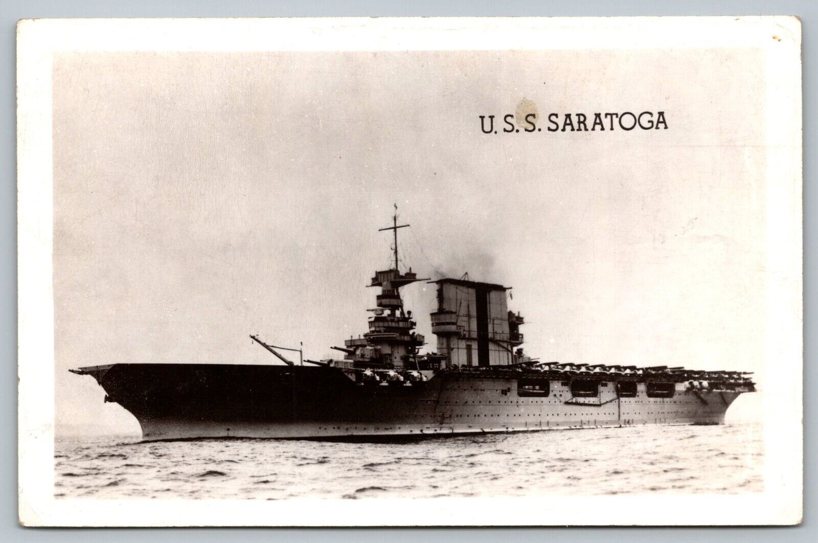 Postcard USS Saratoga Navy Aircraft Carrier Naval Ship Military WWII RPPC 1944