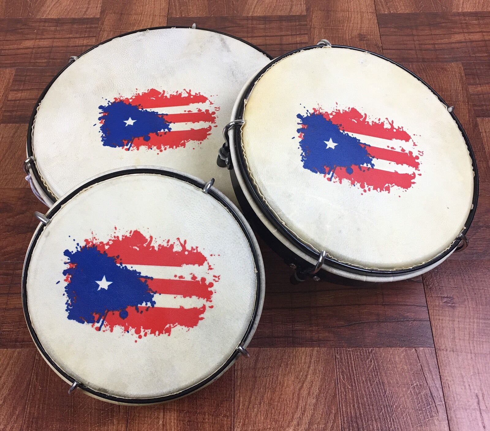 Plenera Drums, Set Of 3 Drums with Carry Bag-And Puerto Rico Flag.