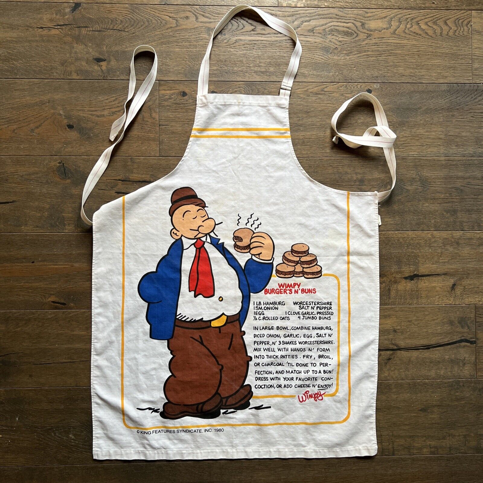 Vintage 1980 Popeye WIMPY Cooking Apron Burgers n Buns Recipe ~Sailor Man