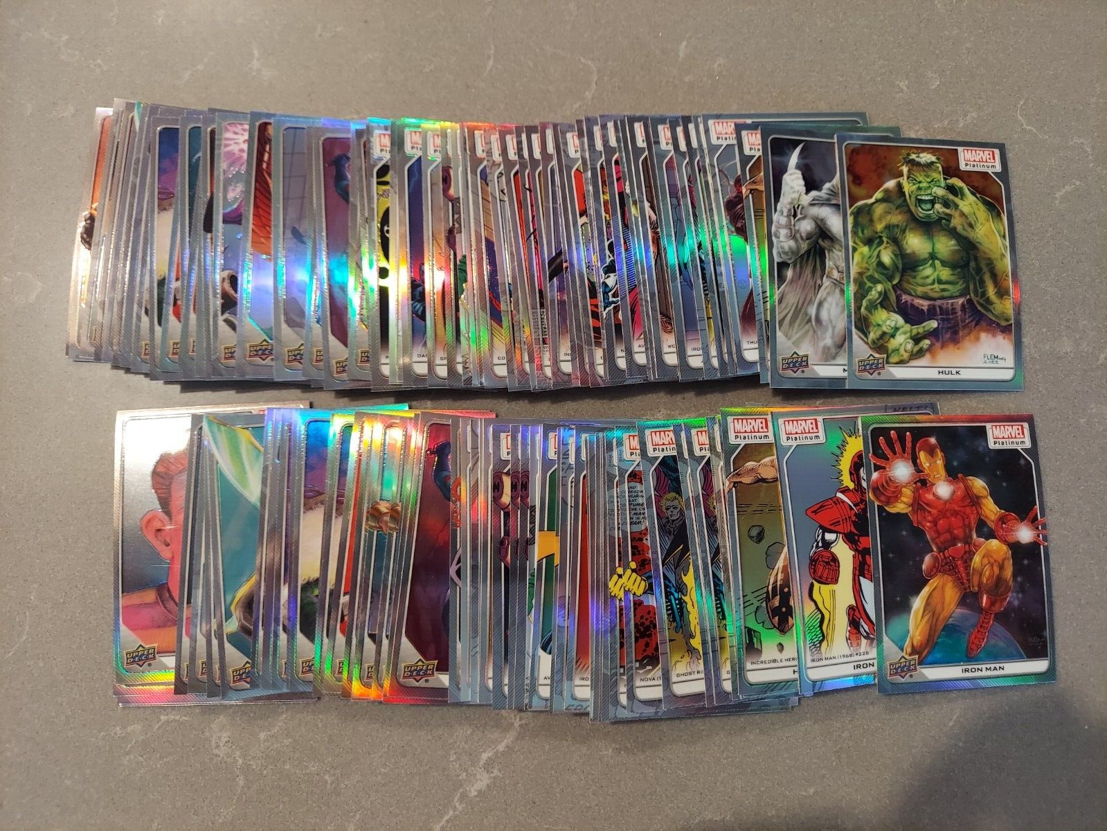 Lot (120) 2023 Upper Deck Marvel Platinum RAINBOW base card with 62 different