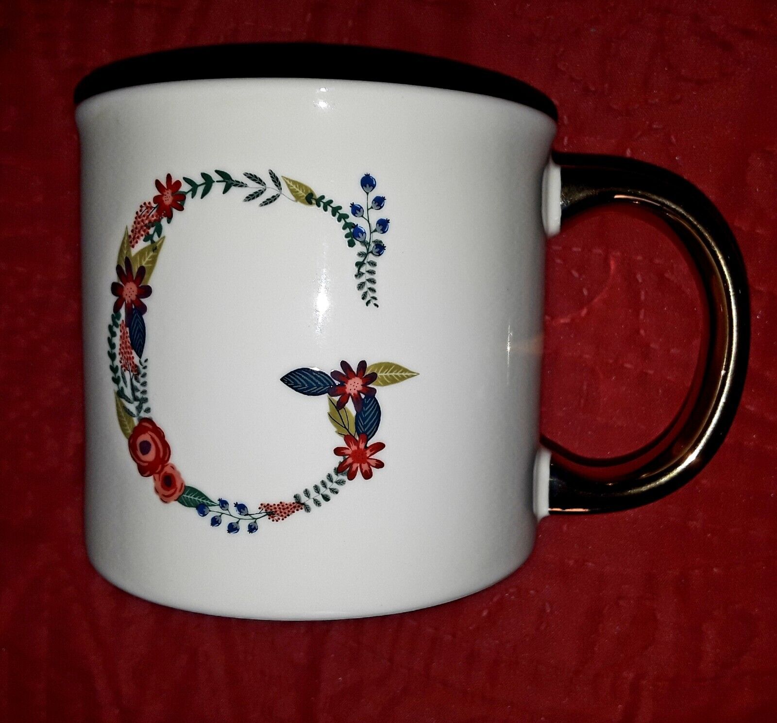 OpalHouse Monogram Floral “C” Mug Porcelain White Gold Handle Coffee Mug Tea Cup