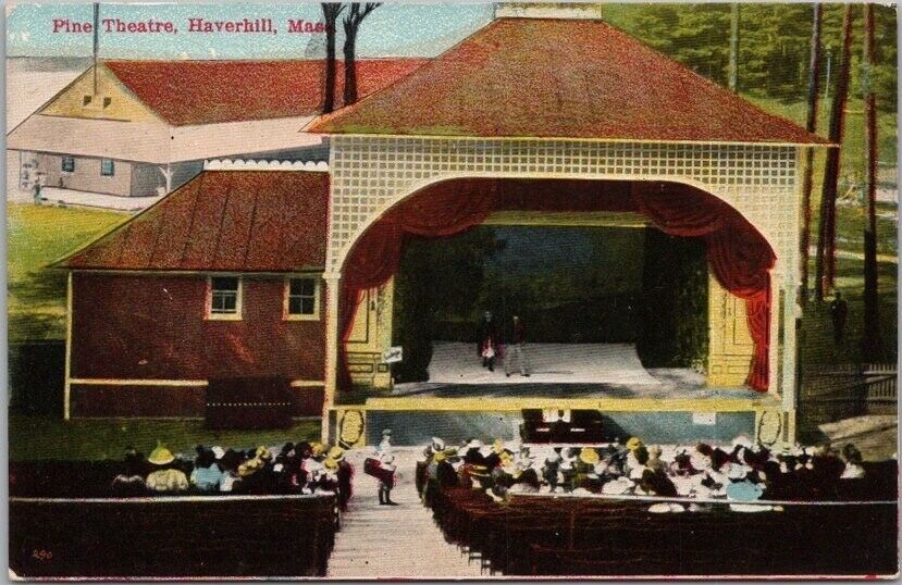 c1910s HAVERHILL, Massachusetts Postcard PINE THEATRE Outdoor Stage / Park Scene