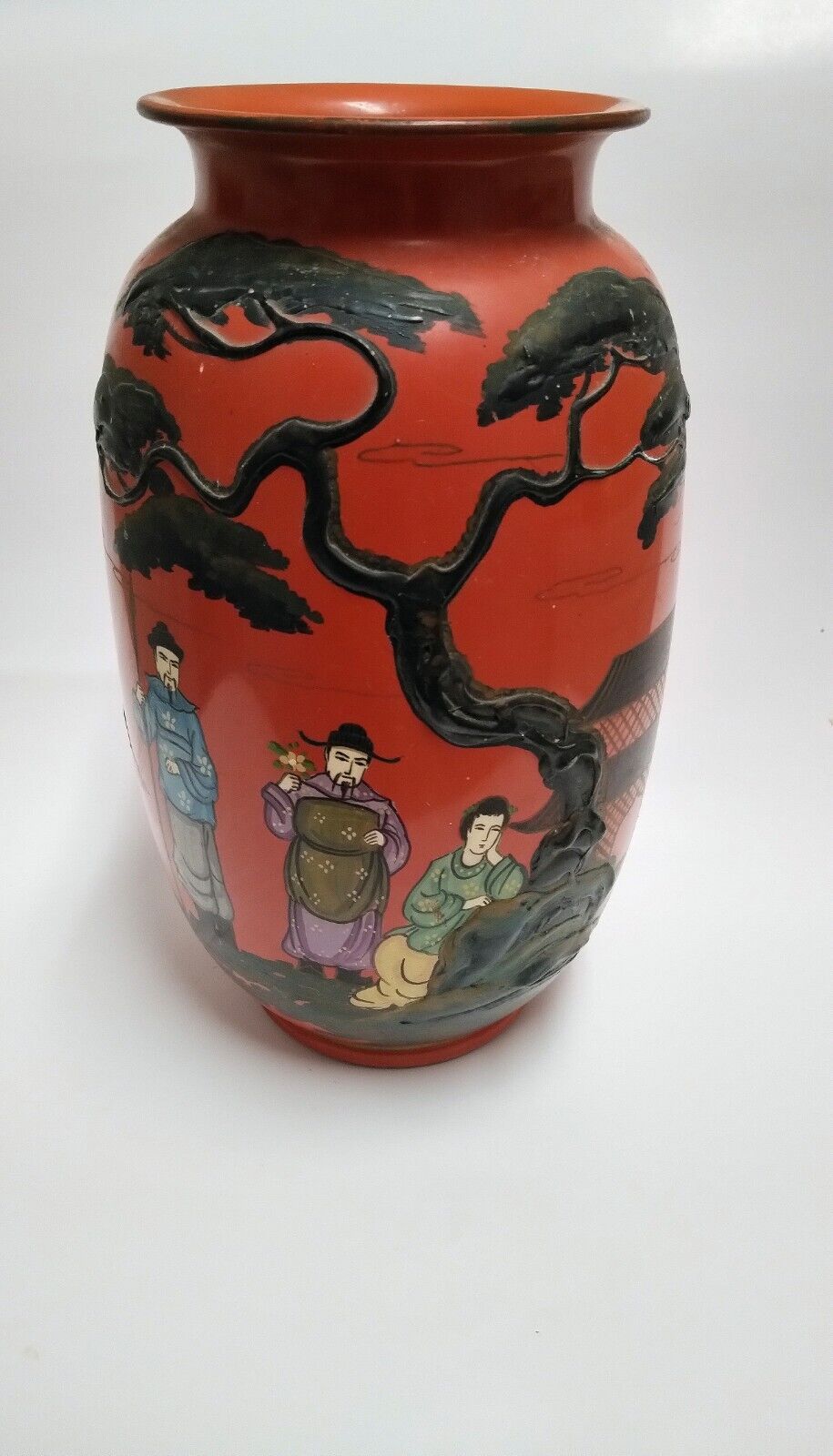 Vintage Japanese Sumida Gawa  Raised Relief Vase 11\