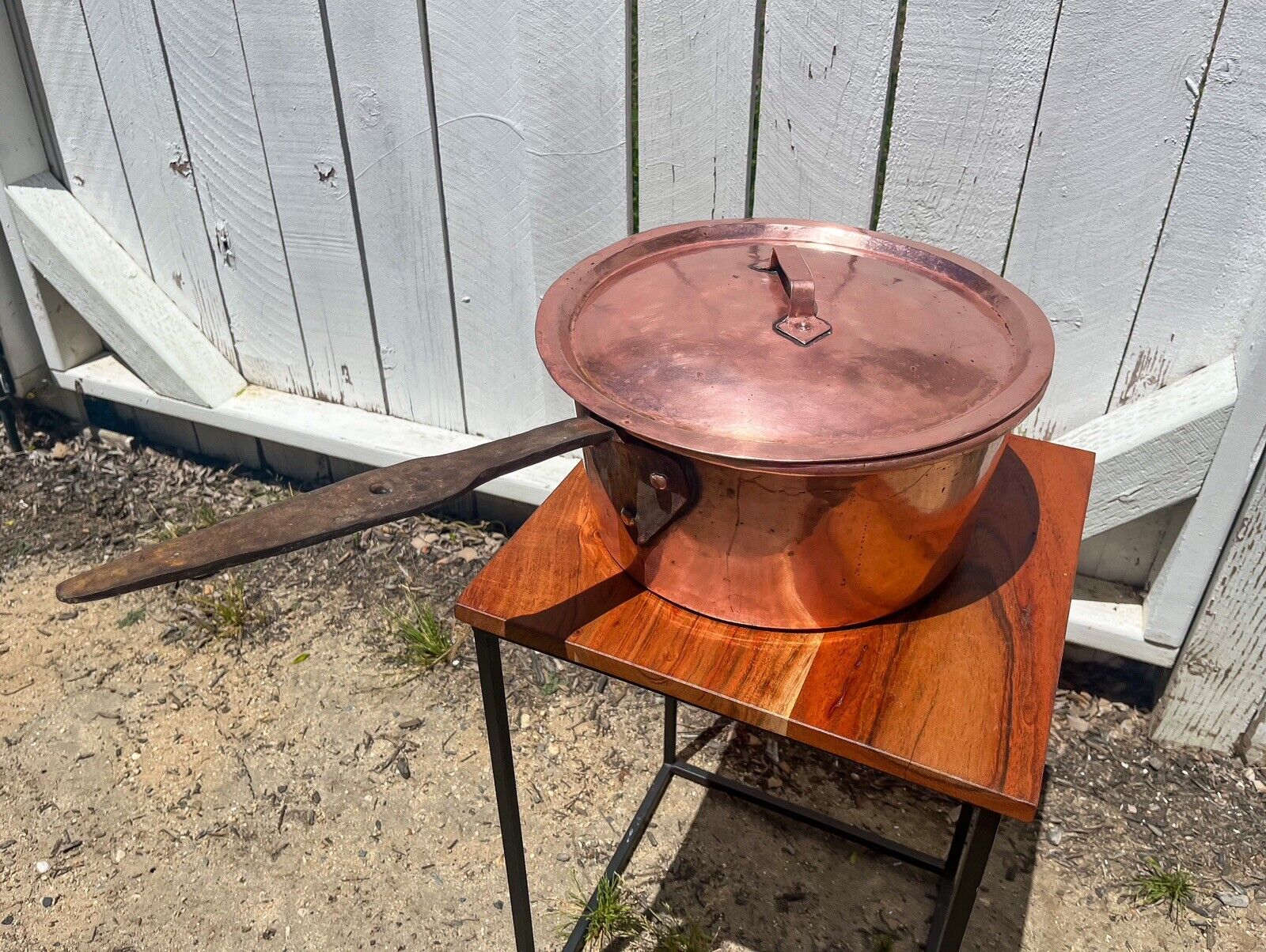 Antique Copper Pot & Lid Dovetailed Very Old Extra Large 12.5” Diameter Restored