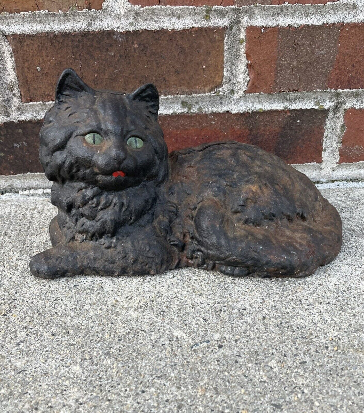 Antique Cast Iron Cat Doorstop - Heavyweight Cast Iron Cat Laying Down Stopper R
