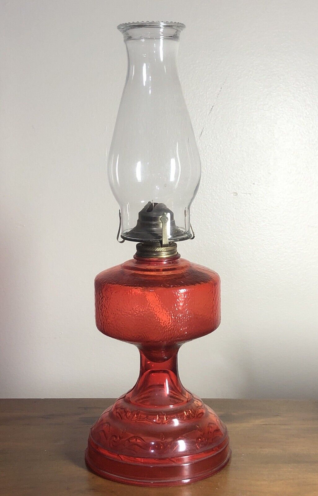 RARE Vintage Early American Lamp “Homesteader” Ruby Red Glass Kerosene 