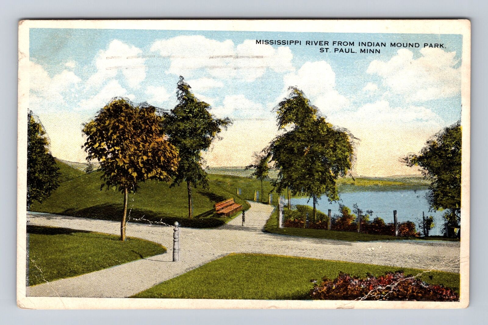 St Paul MN-Minnesota Mississippi River Indian Mound Park Vintage c1916 Postcard