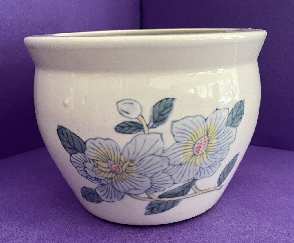 Vintage Chinese White Floral Flower Fish Bowl Planter Pot 6” SALE