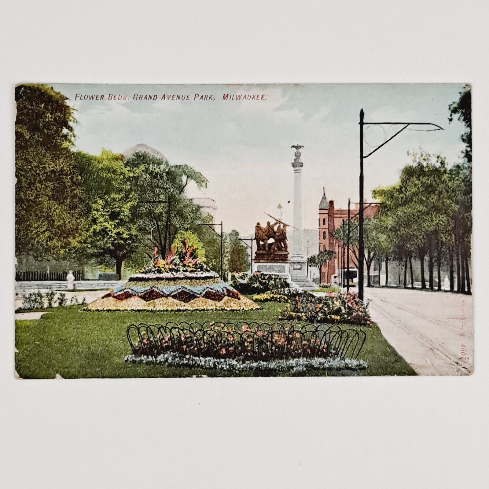 ANTIQUE PRE-WW1 DB POST CARD FLOWER GARDENS AT GRAND AVENUE PARK MILWAUKEE, WI