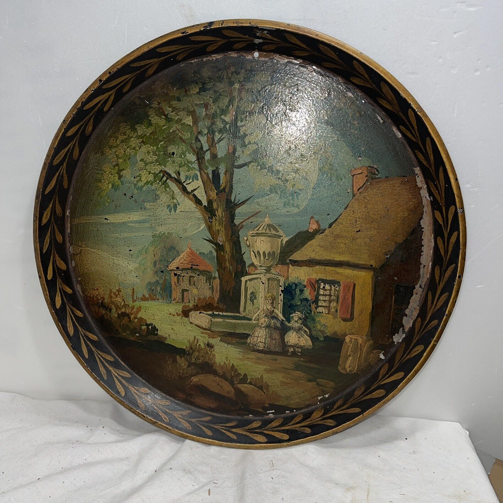 BEAUTIFUL VINTAGE HAND PAINTED WALL HANGING TOLL TRAY 17.5\