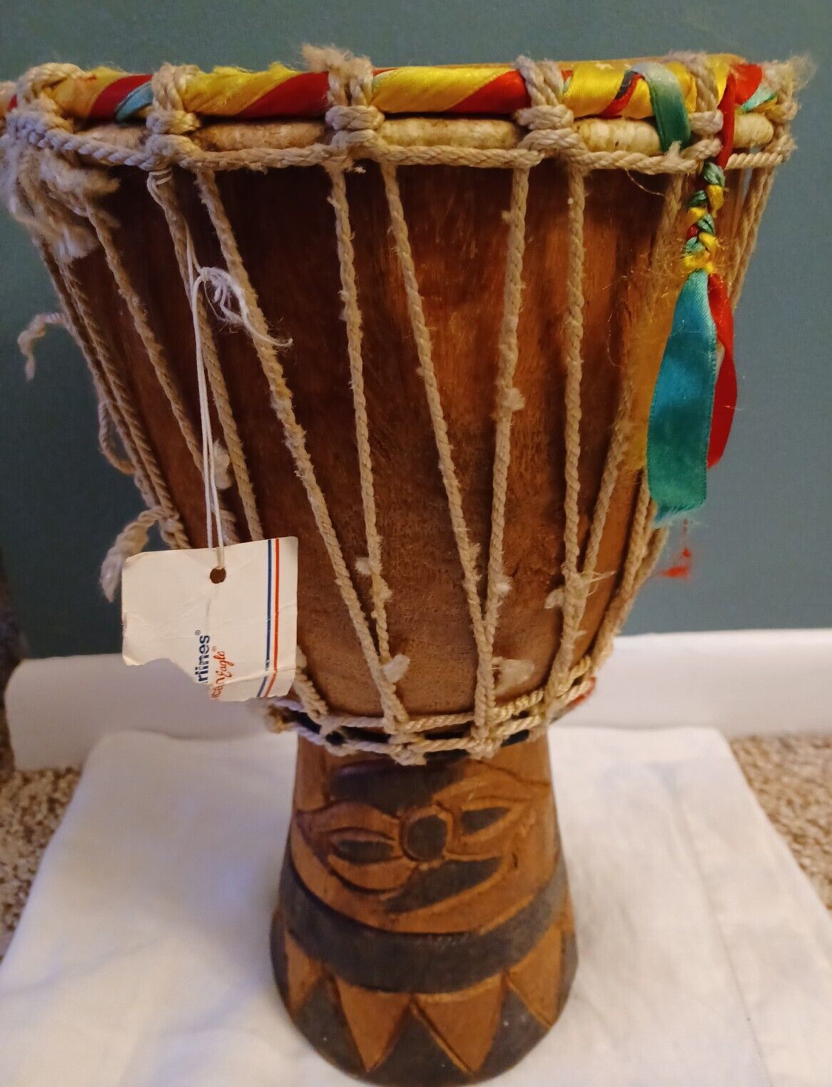 Vintage Tribal Djembe Drum Hand Carved Wood Design, 15\