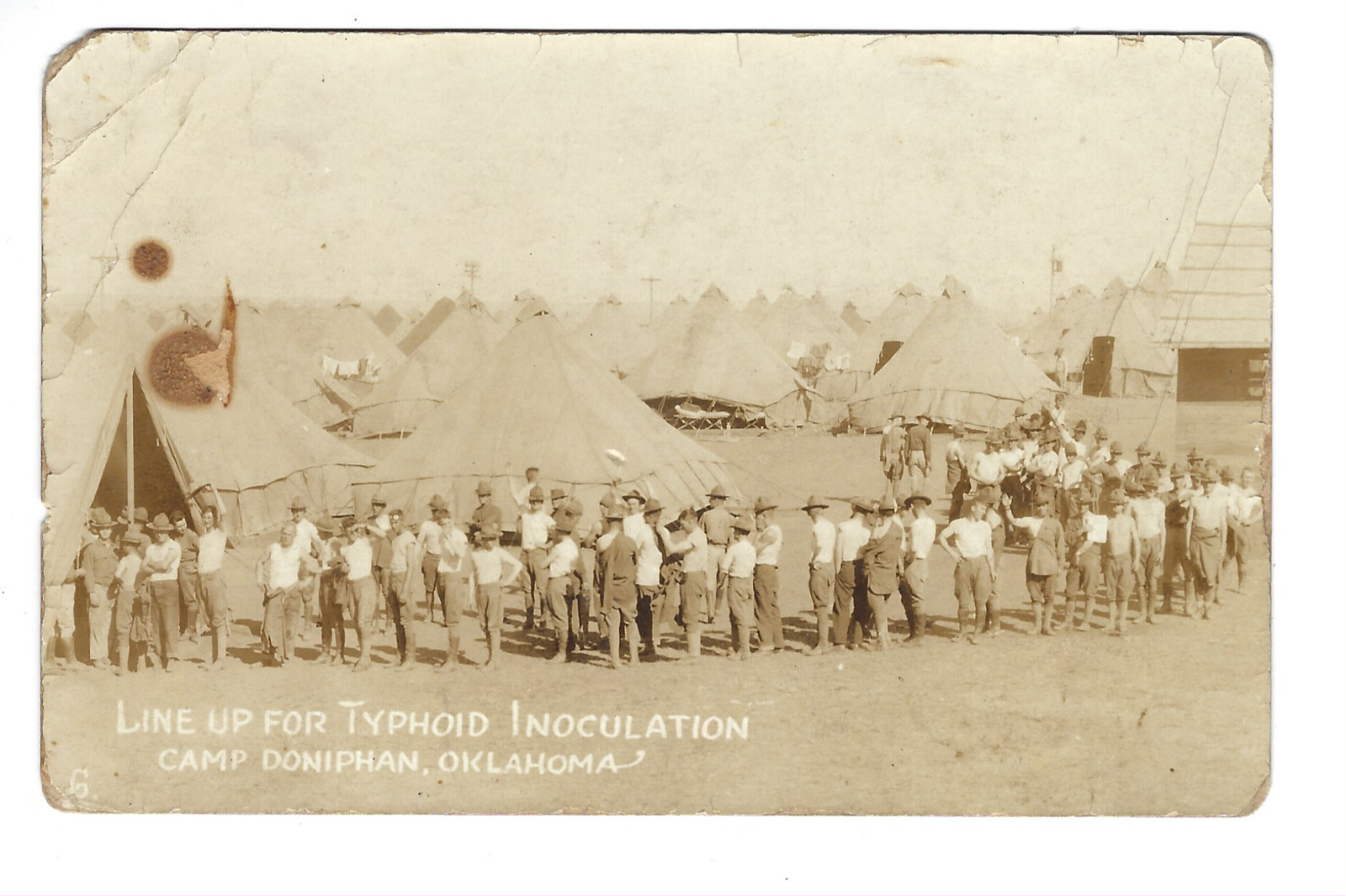 Camp Doniphan, Oklahoma Typhoid Inoculation Real Photo Postcard OK RPPC