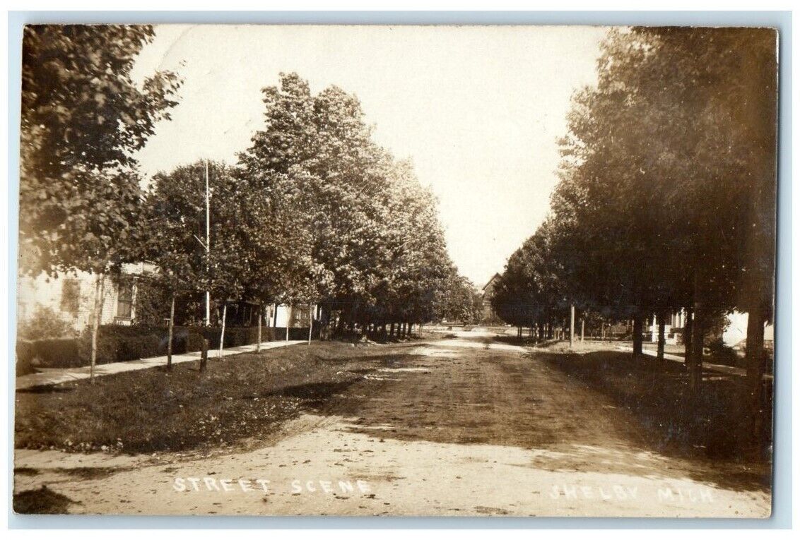 1910 Home Residence Dirt Road Street View Shelby MI Michigan RPPC Photo Postcard