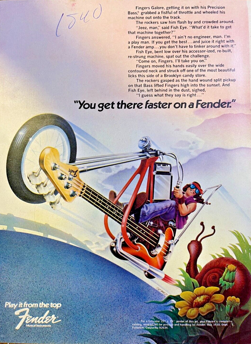 1974 Vintage Magazine Advertisement Fender Musical Instruments Guitar Motorcycle