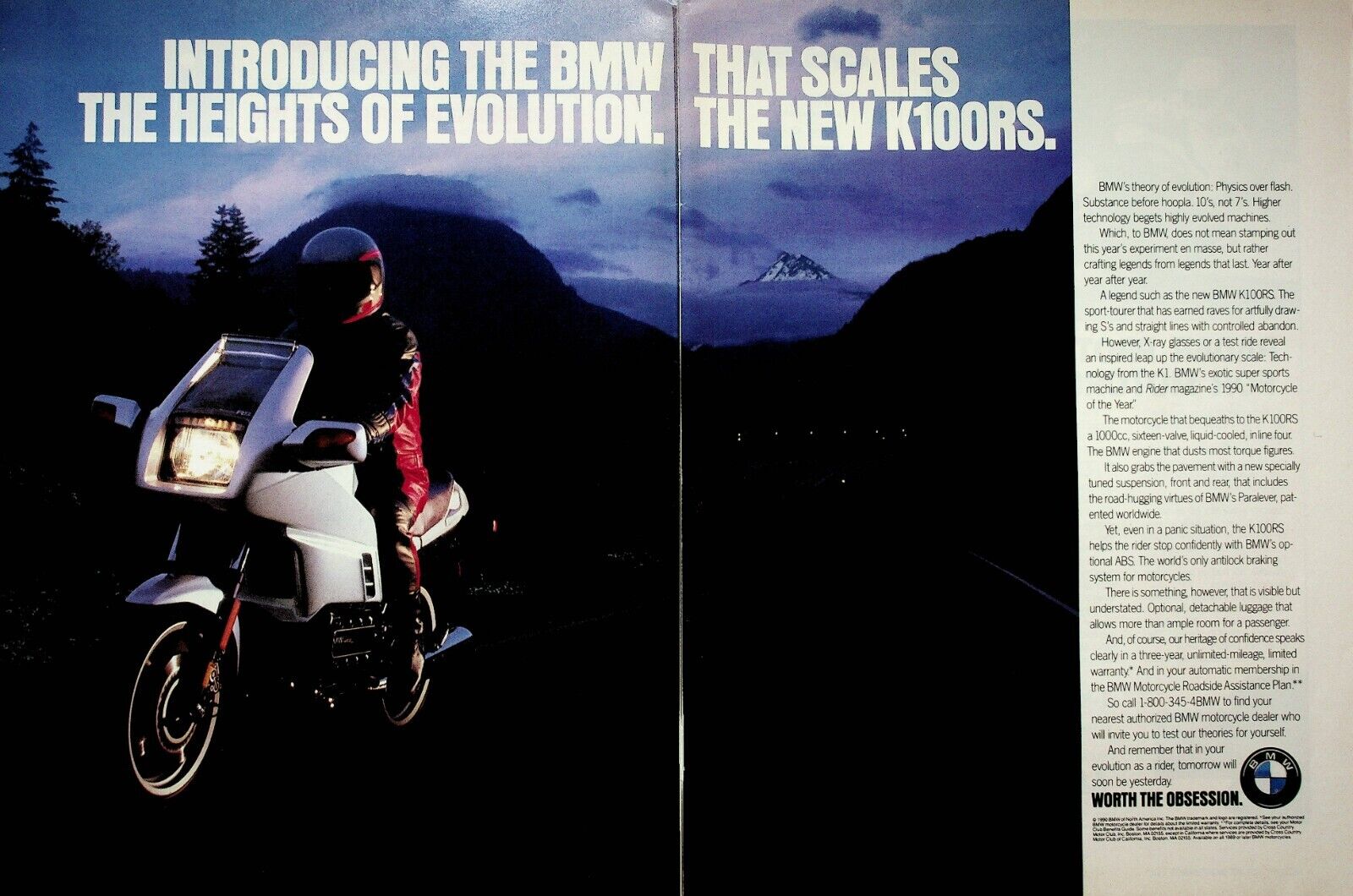 1990 BMW K100RS - 2-Page Vintage Motorcycle Ad