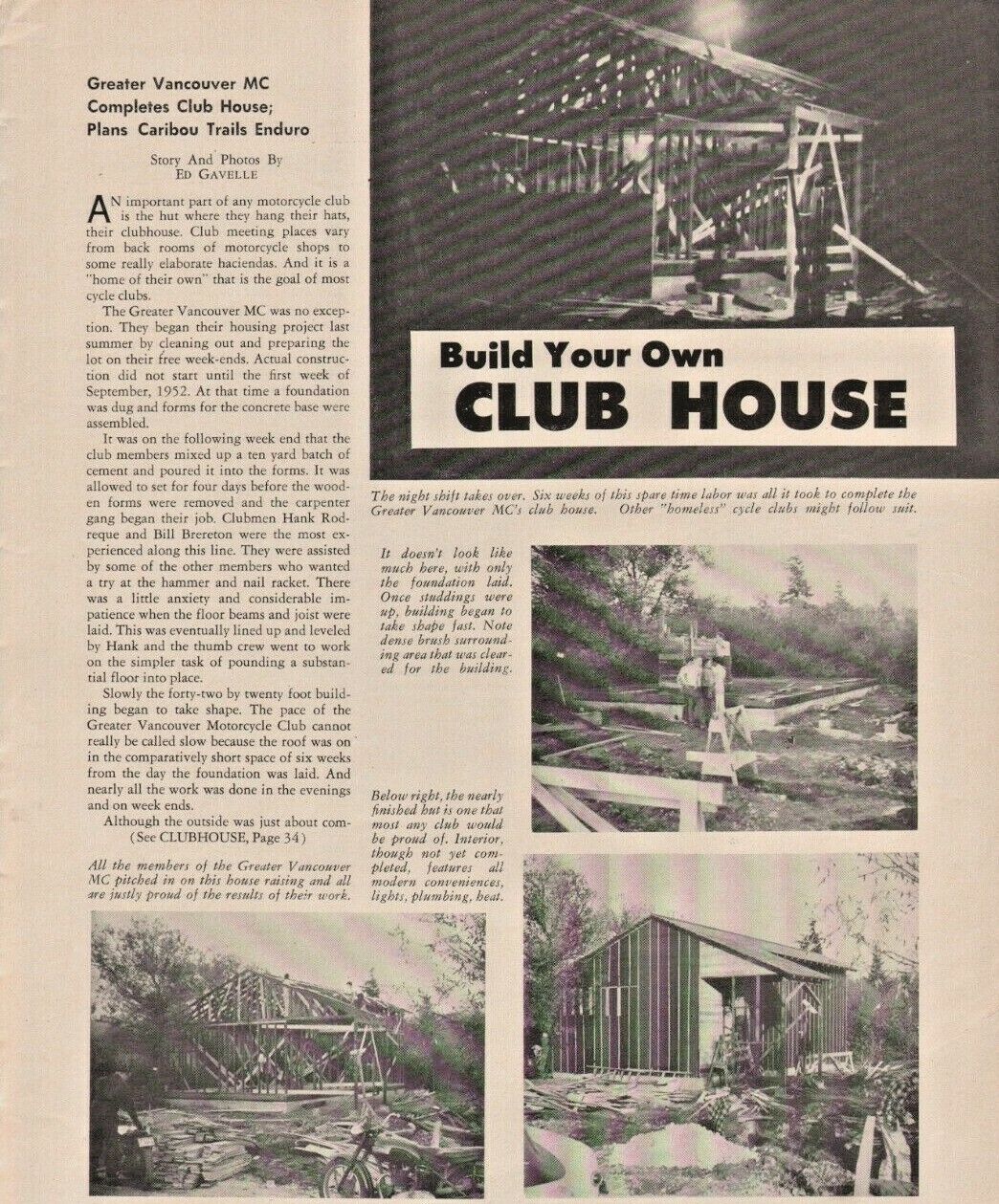 1953 Greater Vancouver Motorcycle Club House - 2-Page Vintage Article