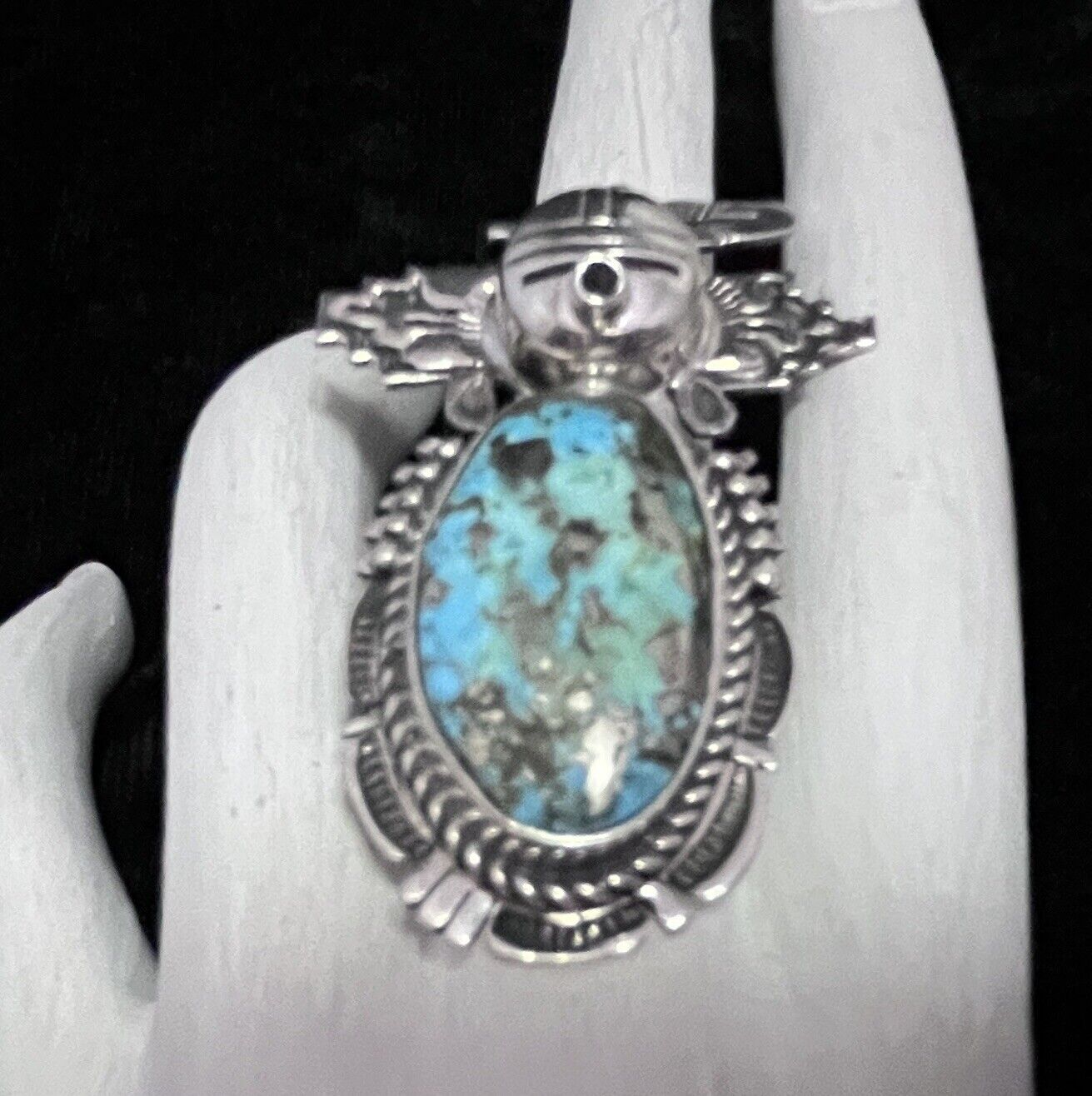 Bennie Nation Navajo Turquoise Kachina Maiden Ring #138 SIGNED