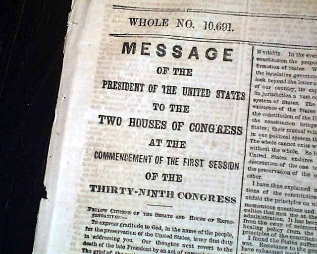 1865 Andrew Johnson w/ Abraham Lincoln Assassination State of the Union Address