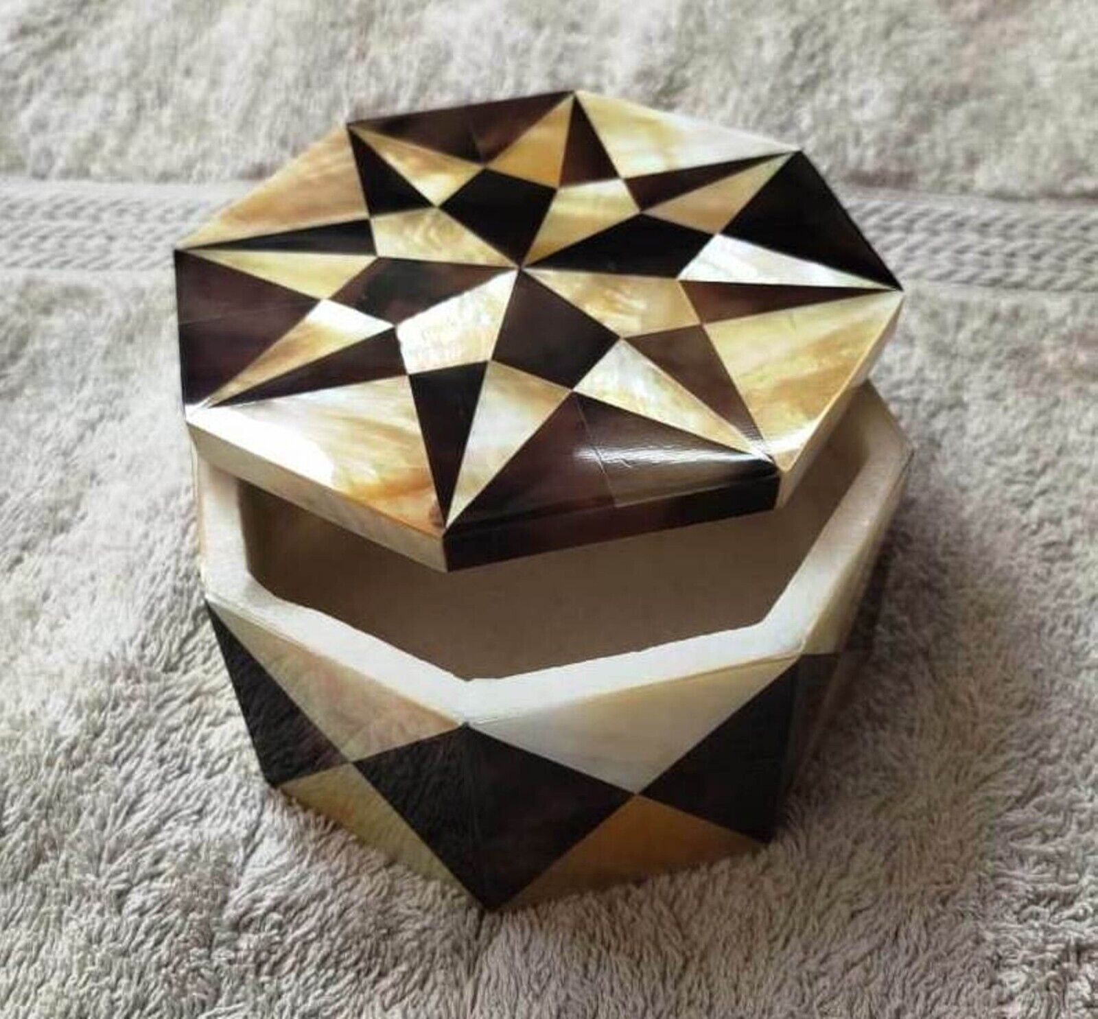 Octagon Marble Jewelry Box Unique Pattern Inlay Work Dressing Table Decor Box