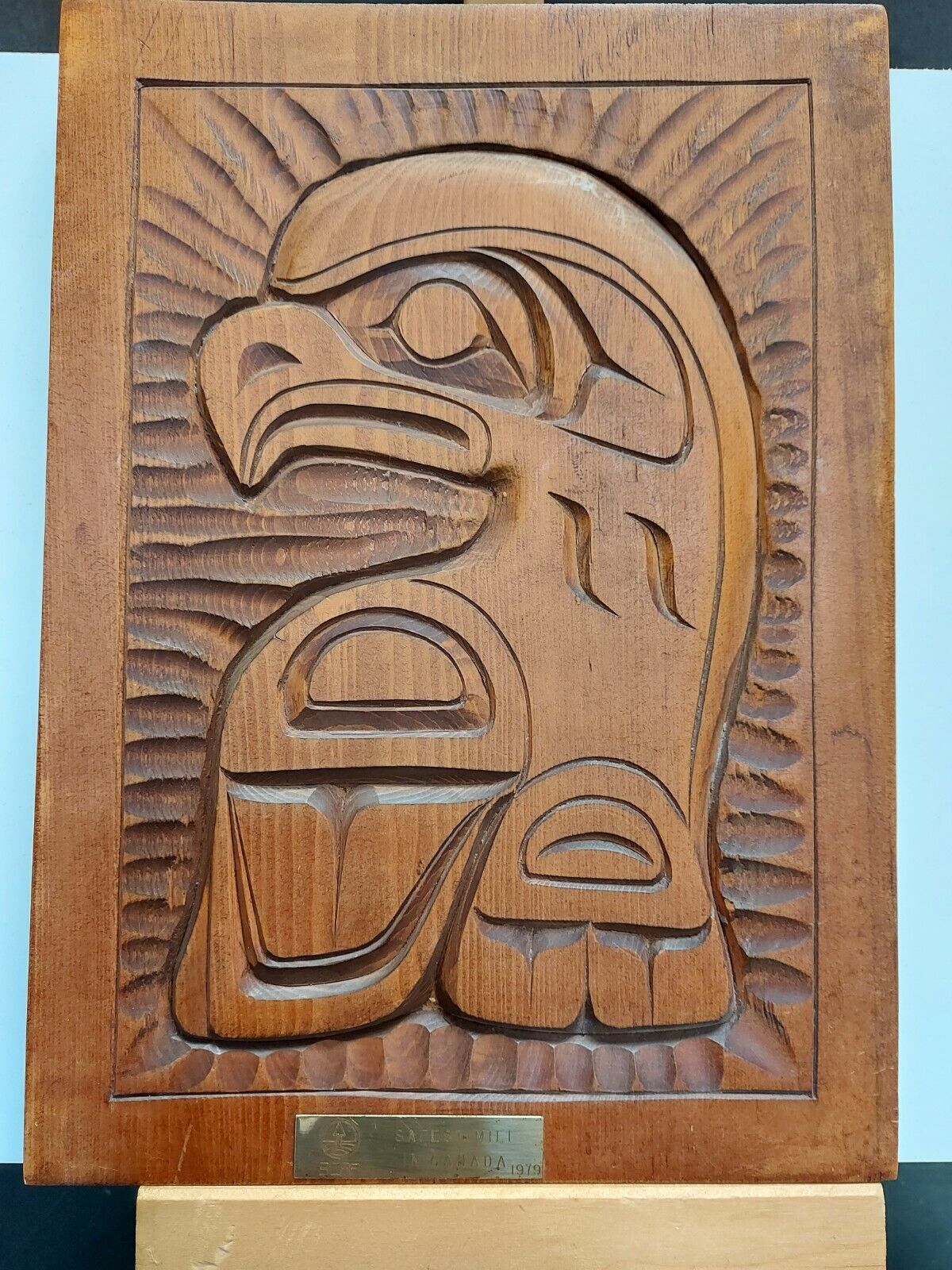Pacific NW Salish Cedar Wood Carving Eagle 1979 Signed By Artist 