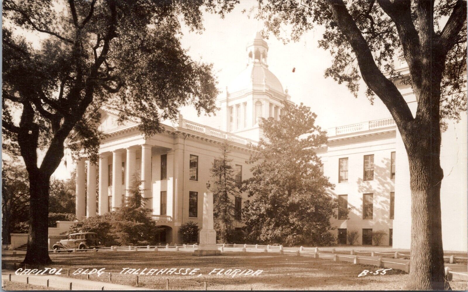 RPPC Capitol Building, Tallahassee Florida- Photo Postcard- Confederate Monument