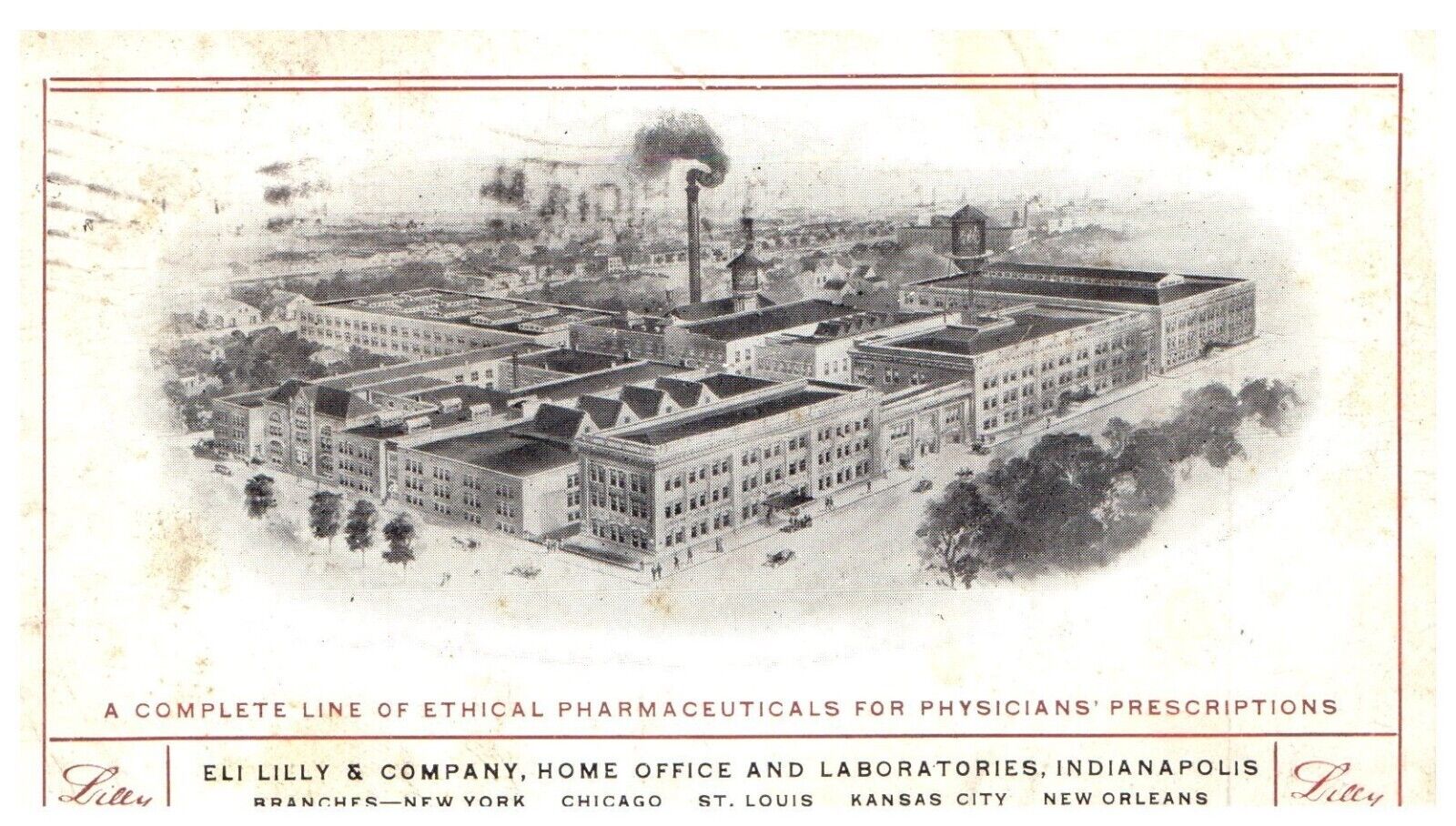 Eli Lilly Pharmaceutical Advertising Salesman Postcard 1913 Highland Station MA