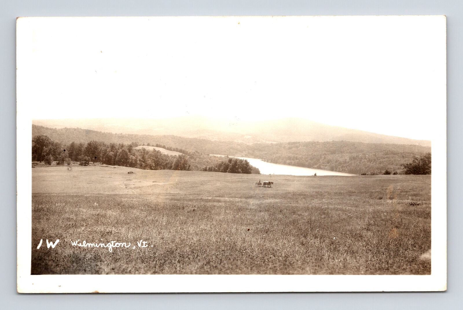 RPPC Scenic View Farmer Horse Drawn Thrasher Wilmington Vermont VT Postcard